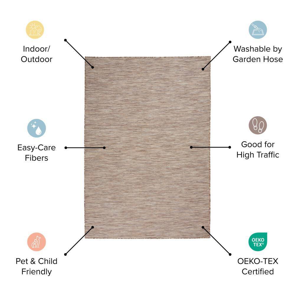 Charcoal Ivory Striped Flatweave 8' x 10' Outdoor Rug