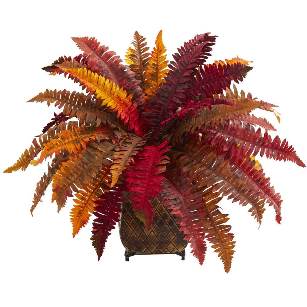 20Pcs Artificial Ferns Fall Outdoor Fake Plants Autumn Red Boston Ferns for  Porc