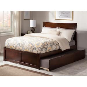 Metro Full Platform Bed with Flat Panel Foot Board and Full Size Urban Trundle Bed in Walnut