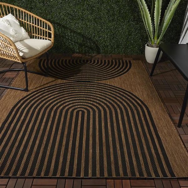 Niccolo Tan 7 ft. 10 in. x 10 ft. Stripe Indoor/Outdoor Area Rug