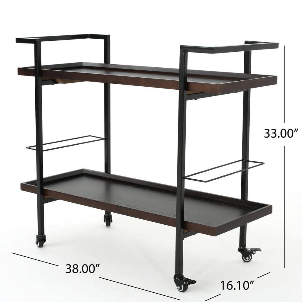 Gerard Dark Walnut Industrial Wood Bar Cart with Storage