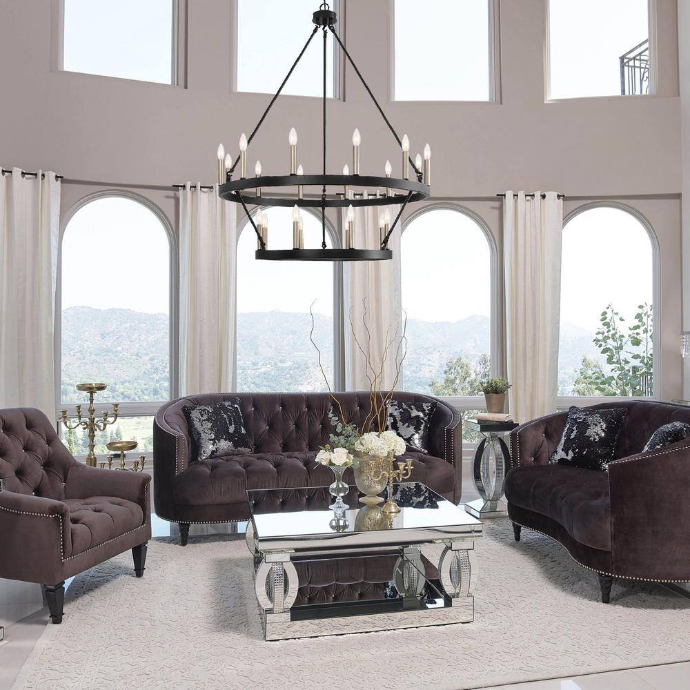 Rustic Black and Brass Dust 20-Light Wagon Wheel Chandelier