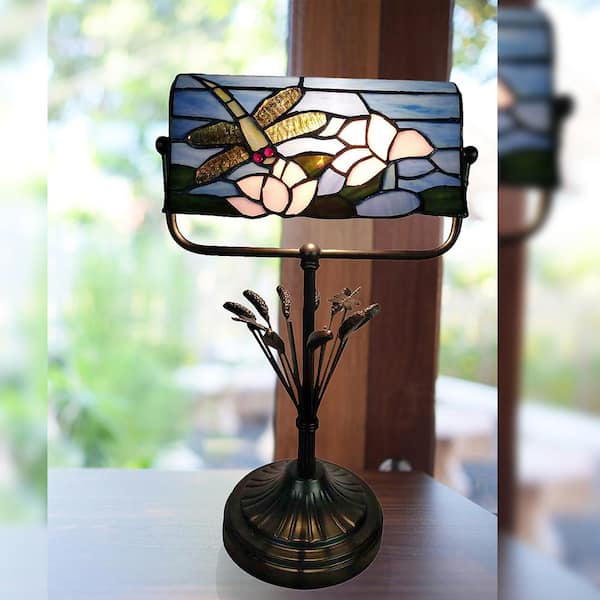 Dale Tiffany Dragonfly Bankers 17 in. Antique Bronze Accent Lamp