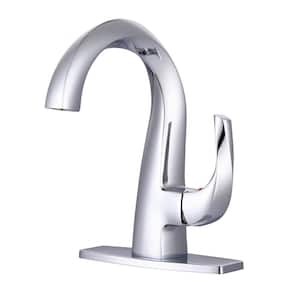 Single Handle High Arc Single Hole Bathroom Faucet with Deckplate Included and Drain Kit included in Chrome