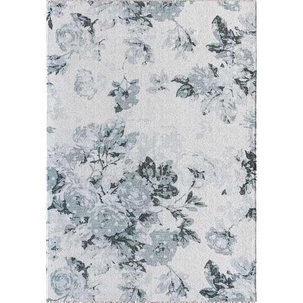 Isaac Mizrahi Eloise Botanical Blue 2'7"x8' Contemporary White Area Rug