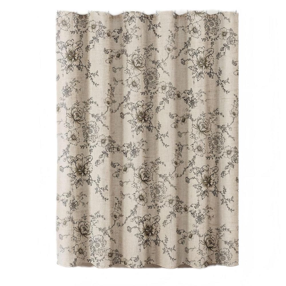 72 in. W x 72 in. L Linen Blend Floral Vintage Shower Curtain, Black Linen Spring Pattern for Bathroom in Brown price history on PriceWatchPro