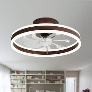 20 in. Indoor Modern Brown Dimmable Ceiling Fan with Integrated LED Light and Remote Low Profile Ceiling Light