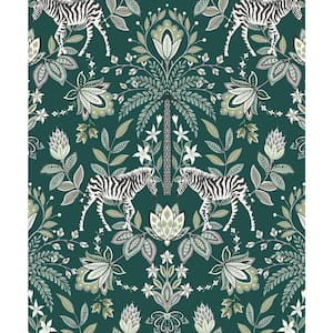 Zebra Paisley Ornamental Wallpaper Green Paper Strippable Roll (Covers 57 sq. ft.)