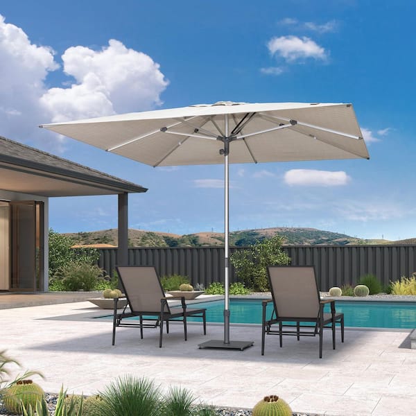 10 ft. Square Outdoor Patio Umbrella Silver Pole Market Table Sun Umbrellas with 8 Aluminum Sturdy Ribs in Beige