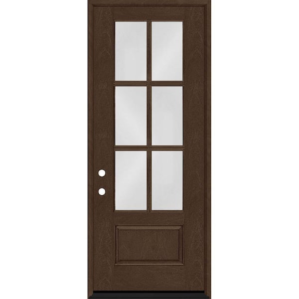 Steves & Sons Regency 36 in. x 96 in. 3/4-6 Lite Clear Glass RHIS Hickory Stained Fiberglass Prehung Front Door