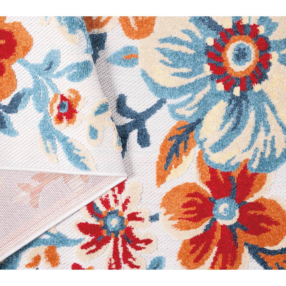 Ivory Red Blue Floral Tufted Indoor Outdoor Area Rug