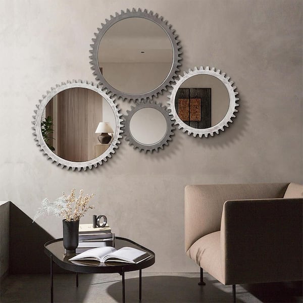 Dark Brown 26 in. W x 26 in. H Industrial Round MDF Framed Mirror Wall Mirror Wall Decor Mirror