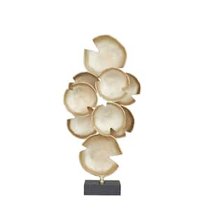 Gold Aluminum Layered Disk Abstract Sculpture with Black Base