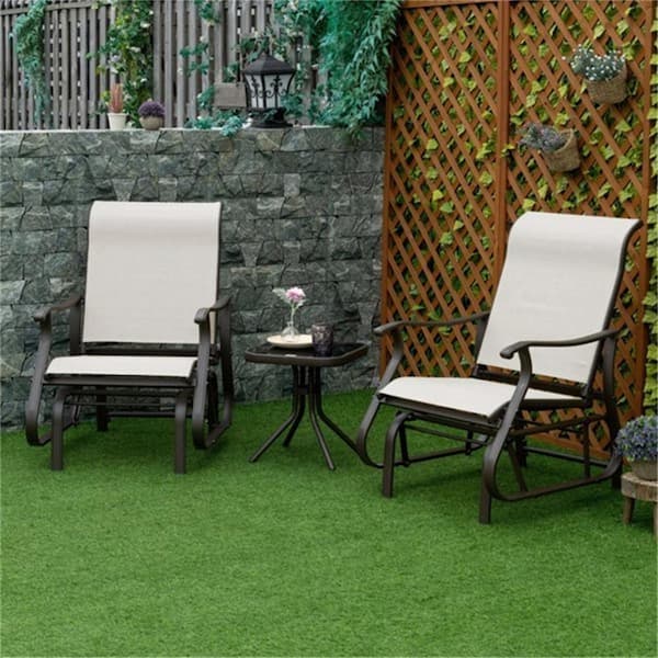 ITOPFOX Black Steel Outdoor Lounge Chair in Cream White with Square Tempered Glass Table (Set of 2)