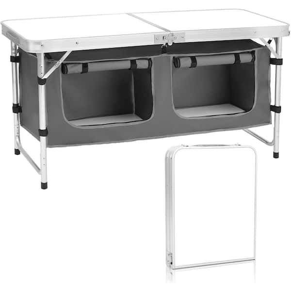 ITOPFOX 47 in. White Aluminum Outdoor Camping Folding Aluminum PicnicTable with Adjustable Legs and 1 Compartment in Rectangular