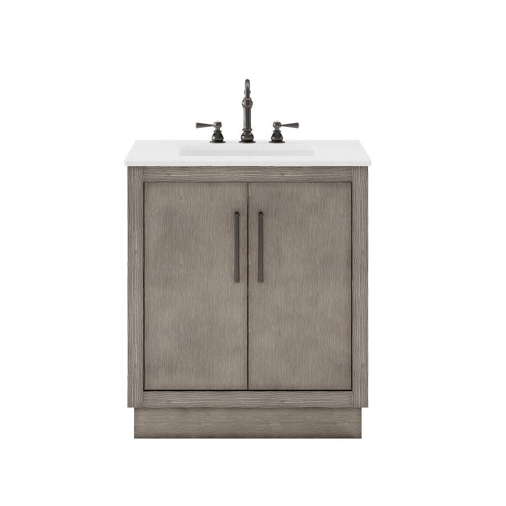 Rustic Grey Oak 30'' Freestanding Vanity with White Marble Top