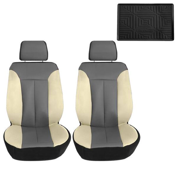 Fh Group Apex90 47 In X 1 23 Water Resistant Faux Leather Car Seat Covers Front Set For Cars Coupes And Small Suvs Dmpu090102graybeige - Beige Faux Leather Car Seat Covers