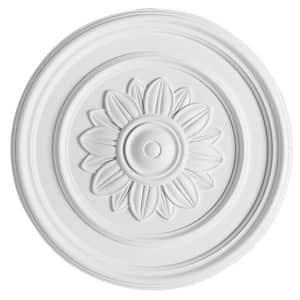 European Collection 21-1/16 in. x 1-9/16 in. Plain Medallion with Floral Center Polyurethane Ceiling Medallion