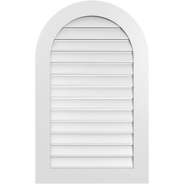 Ekena Millwork 26 in. x 42 in. Round Top White PVC Paintable Gable Louver Vent Functional