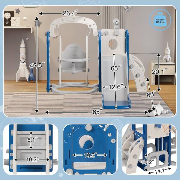 SEEUTEK 5.42 ft. Indoor Outdoor Blue Gray 6-in-1 Astronaut