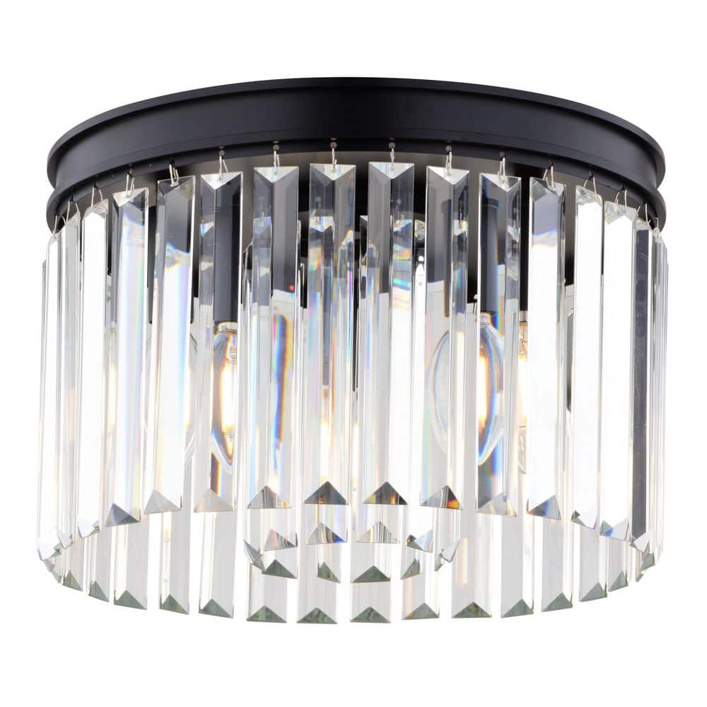 Allerton 12 in. 3-Light Matte Black Modern Glam Drum Flush Mount Lighting Fixture with Clear Crystal Prisms Shade price history on PriceWatchPro