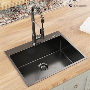 Gunmetal Black Stainless Steel 30 in. 18 Gauge Single Bowl Dual Mount Kitchen Sink with Black Spring Neck Faucet