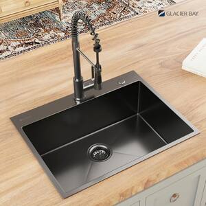 Gunmetal Black Stainless Steel 33 in. 18 Gauge Single Bowl Dual Mount Kitchen Sink with Black Spring Neck Faucet
