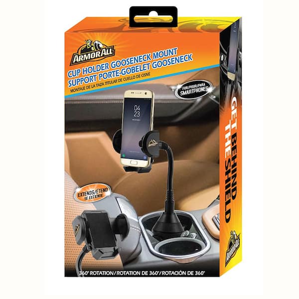 Armor All Universal Cup Holder Gooseneck Phone Mount with Expandable Rubber  Grips and Flexible Neck Design AMH3-1003-BLK - The Home Depot