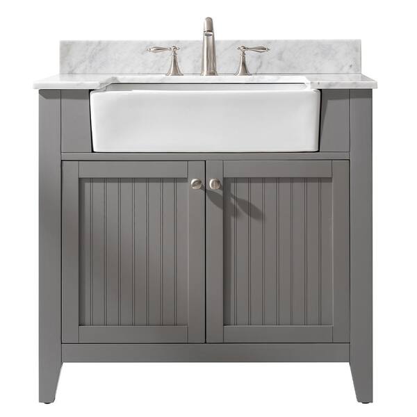 Design Element Burbank 36 in. W x 22 in. D Bath Vanity in Gray with Carrara Marble Vanity Top in