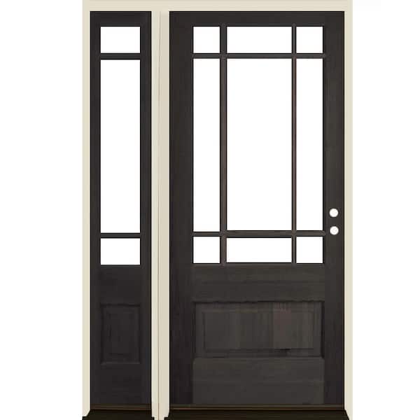 Krosswood Doors 50 in. x 80 in. Craftsman Prairie 3/4 Lite Clear Glass Black Stain Left-Hand/Inswing Hemlock Prehung Front Door w/ LSL