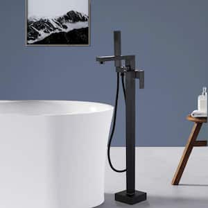 Single-Handle 90-Degrees Freestanding Bathtub Faucet with Hand Shower Head in Matte Black