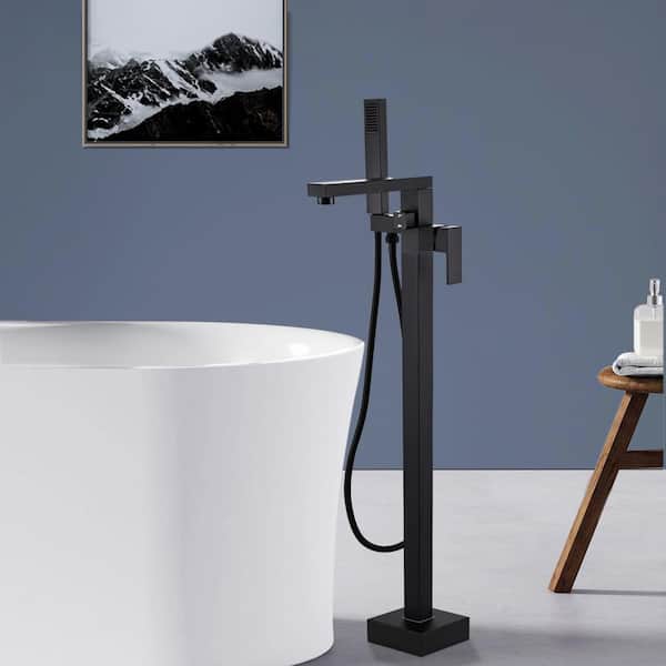 Single-Handle Freestanding Tub Faucet with Hand Shower Head in Matte Black