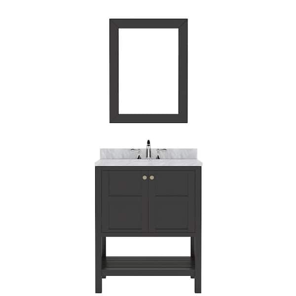 Virtu USA Winterfell 30 in. W x 22 in. D x 36 in. H Single Sink Bath Vanity in Espresso with Marble Top and Mirror