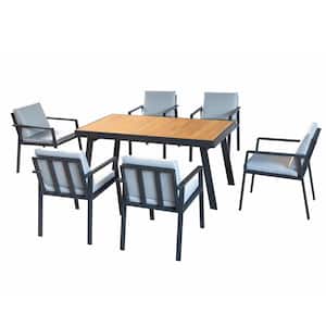 Wash 7-Piece Aluminum Outdoor Dining Set with 6 Chairs and Gray Cushions