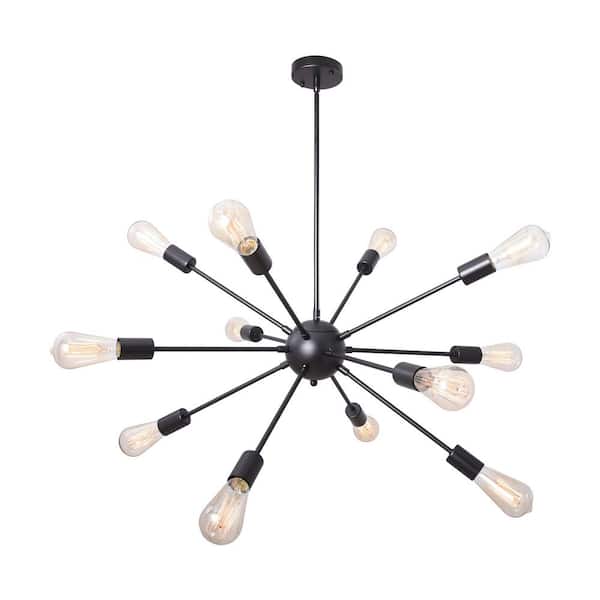 LWYTJO Bathild 12-Light Black Modern Sputnik Sphere Chandelier for Kitchen Island Dining Room Living Room Foyer Bedroom