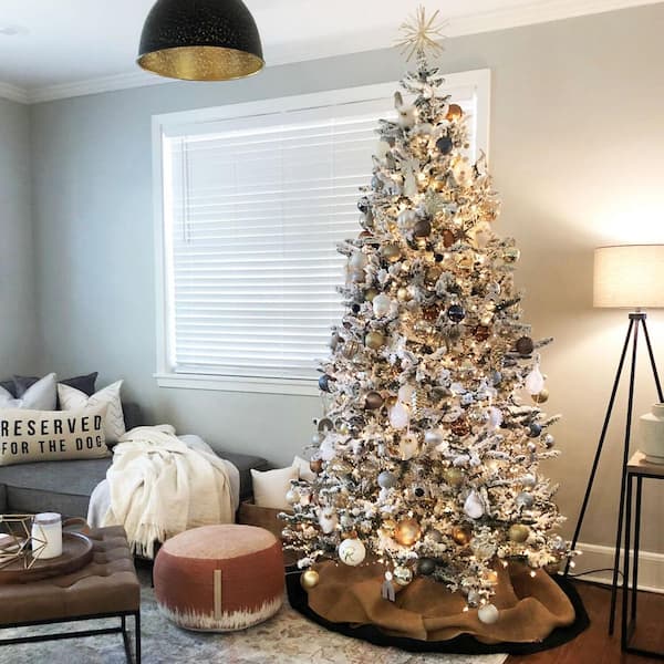 6.5 ft. Pine Valley Flocked Artificial Christmas Tree, Includes Warm White LED Lights, Artificial Tree, Home Decoration