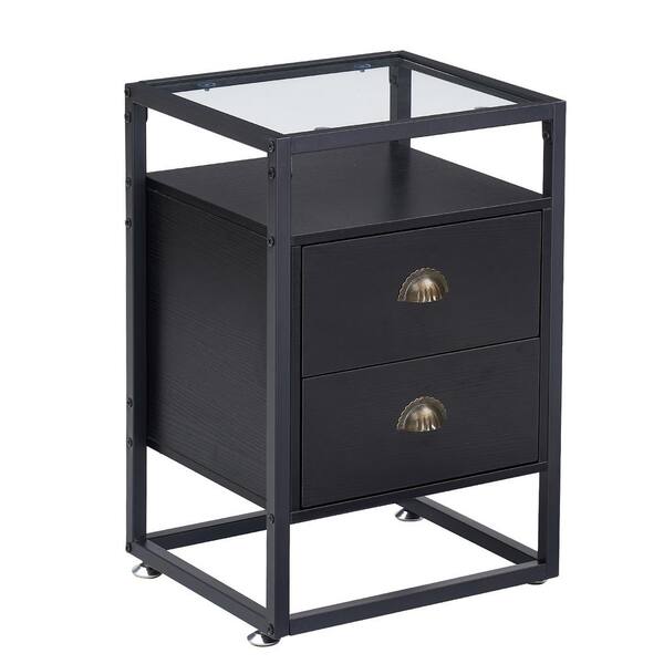 VECELO Nightstand, Modern Tempered Glass End Table, with