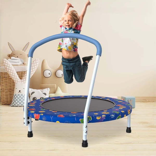 36 in. Mini Trampoline for Kids Ages 1-6 with Handle in Blue