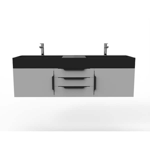 Maranon 60 in. W x 19 in. D x 19.25 in. H Double Floating Bath Vanity in Matte Gray with Black Trim and Black Top