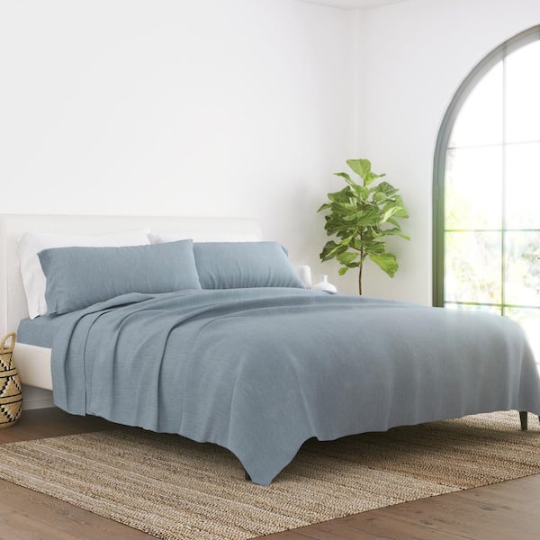 4-Piece Linen Bamboo Blend Sheet Set King / Blue