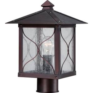 1-Light Bronze Metal Hardwired Outdoor Weather Resistant Post Light Set with No Bulbs Included