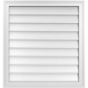 28 in. x 30 in. Vertical Surface Mount PVC Gable Vent: Decorative with Brickmould Frame