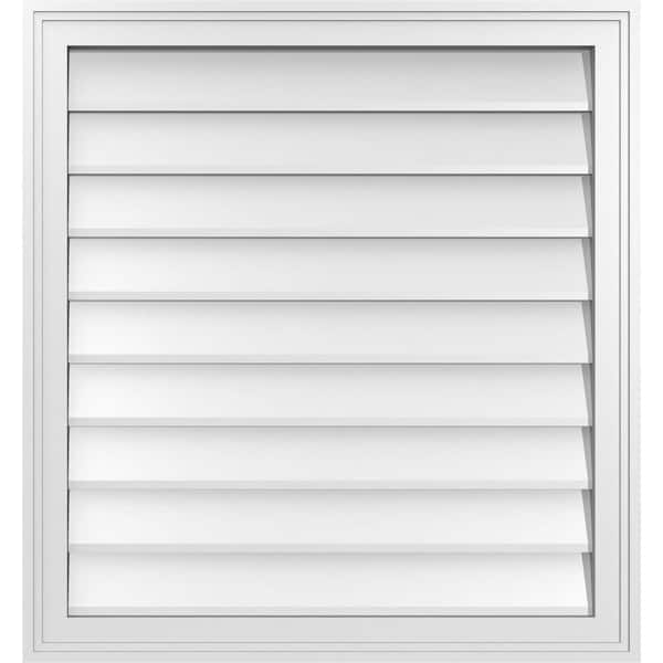 Ekena Millwork 28 in. x 30 in. Vertical Surface Mount PVC Gable Vent: Decorative with Brickmould Frame