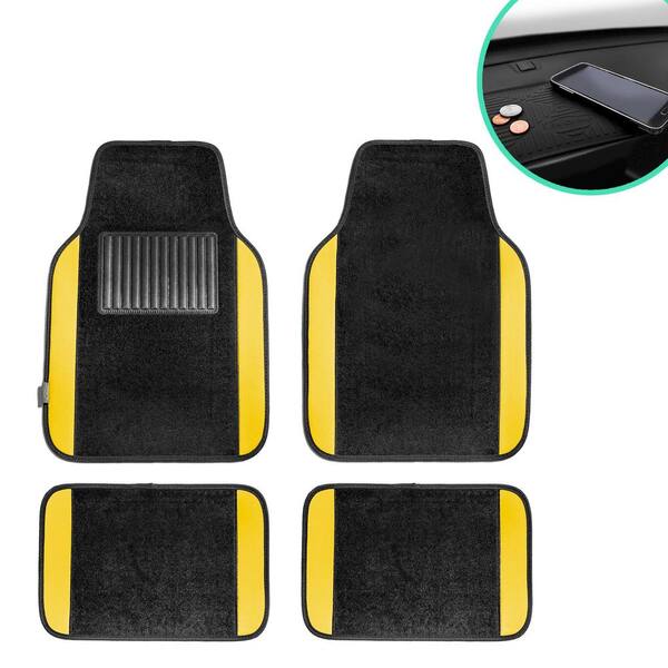 FH Group 4-Piece Yellow Universal Carpet Floor Mat Liners with Colored Trim - Full Set