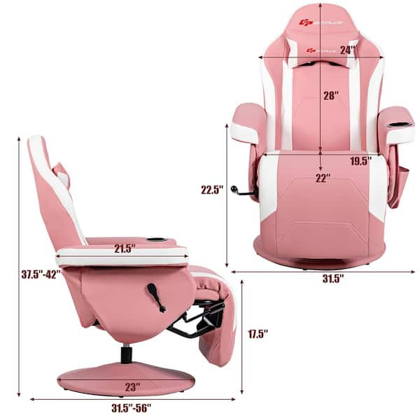 Costway Massage Leather Gaming Recliner Reclining Racing Chair Swivel with  Cup Holder and Pillow Pink HW63196PI - The Home Depot