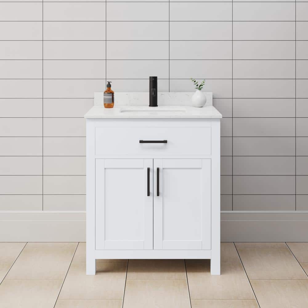 Beckett White 30" Freestanding Single Bathroom Vanity with Marble Top