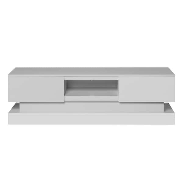 JASIWAY Modern White TV Stand TV Console Fits TVs up to 55 in. with LED Lights and Drawers