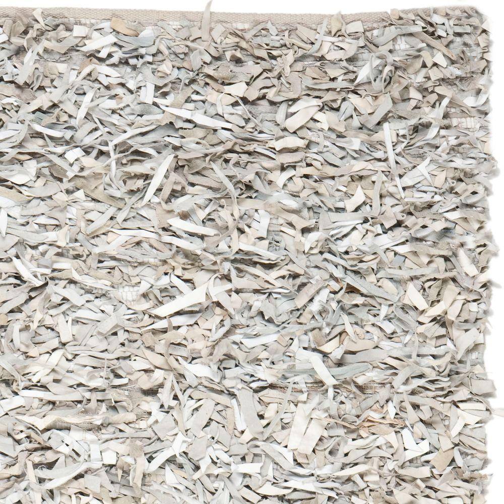 White Hand-Knotted Leather Shag Area Rug, 3' x 5'