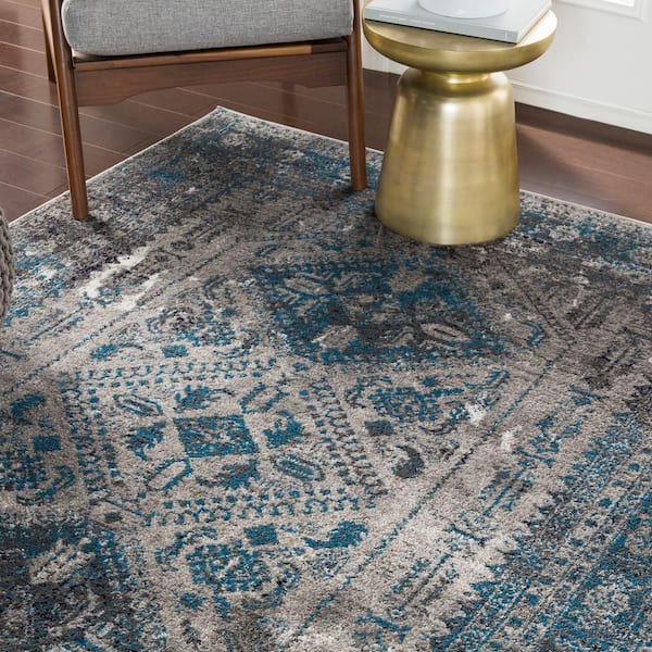 Havana Grey/Teal 7 ft. 10 in. x 10 ft. 3 in. Oriental Area Rug