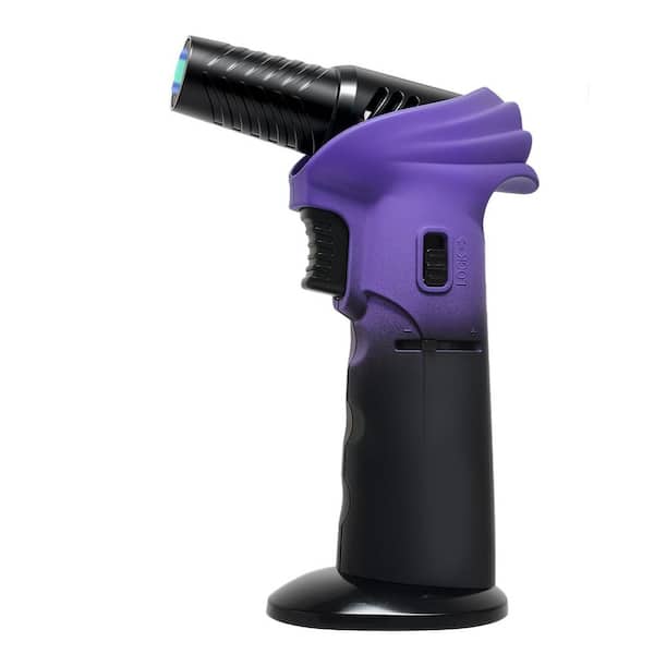 Refillable Metal Purple Black Kitchen Torch Lighter with Rotatable Torch Head Adjustable Flame Safety Lock